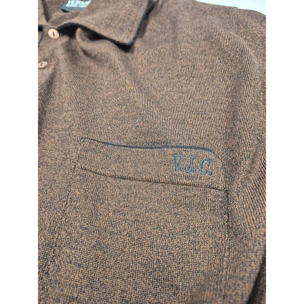 Versace Jeans Couture Wool Sweater Mens XL Brown Collared Knit Pullover VJC Logo